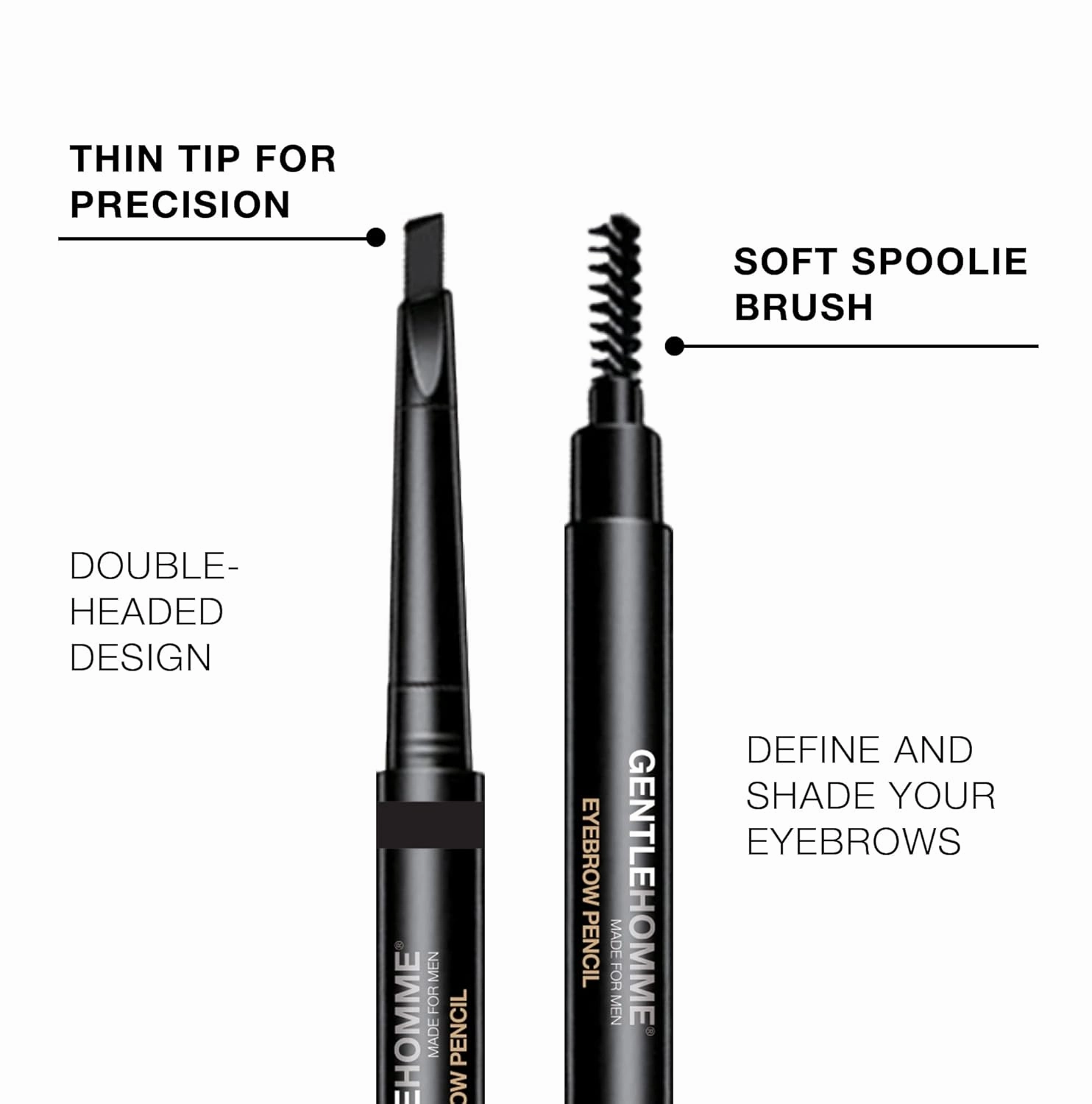 Men's 2-in-1 Eyebrow Brush & Pencil - Shape, Define & Fill In - Ultra-Thin - Long-Lasting Black - Vegan - 2 Pencils