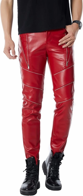 Men`s Black Slim Fit Soft PU Faux Leather Biker Pants