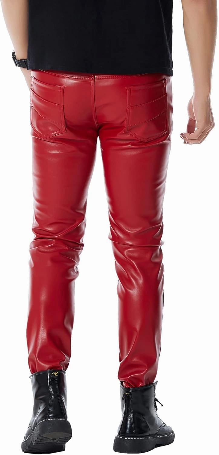 Men`s Black Slim Fit Soft PU Faux Leather Biker Pants