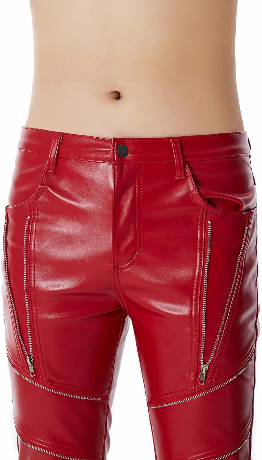 Men`s Black Slim Fit Soft PU Faux Leather Biker Pants