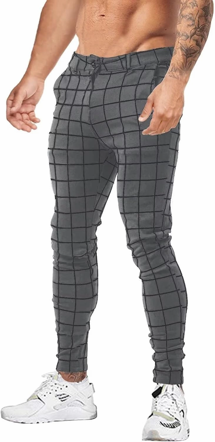 Men's Dress Pants Plaid Skinny Slim Fit Dress Pants Stretch Regular Fit Business Casual Fashion Golf Pencil Chinos Pants