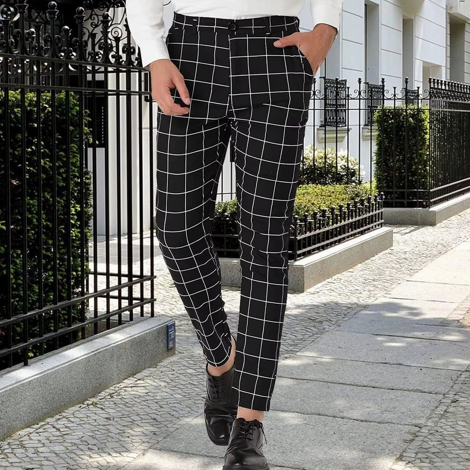 Men's Dress Pants Plaid Skinny Slim Fit Dress Pants Stretch Regular Fit Business Casual Fashion Golf Pencil Chinos Pants