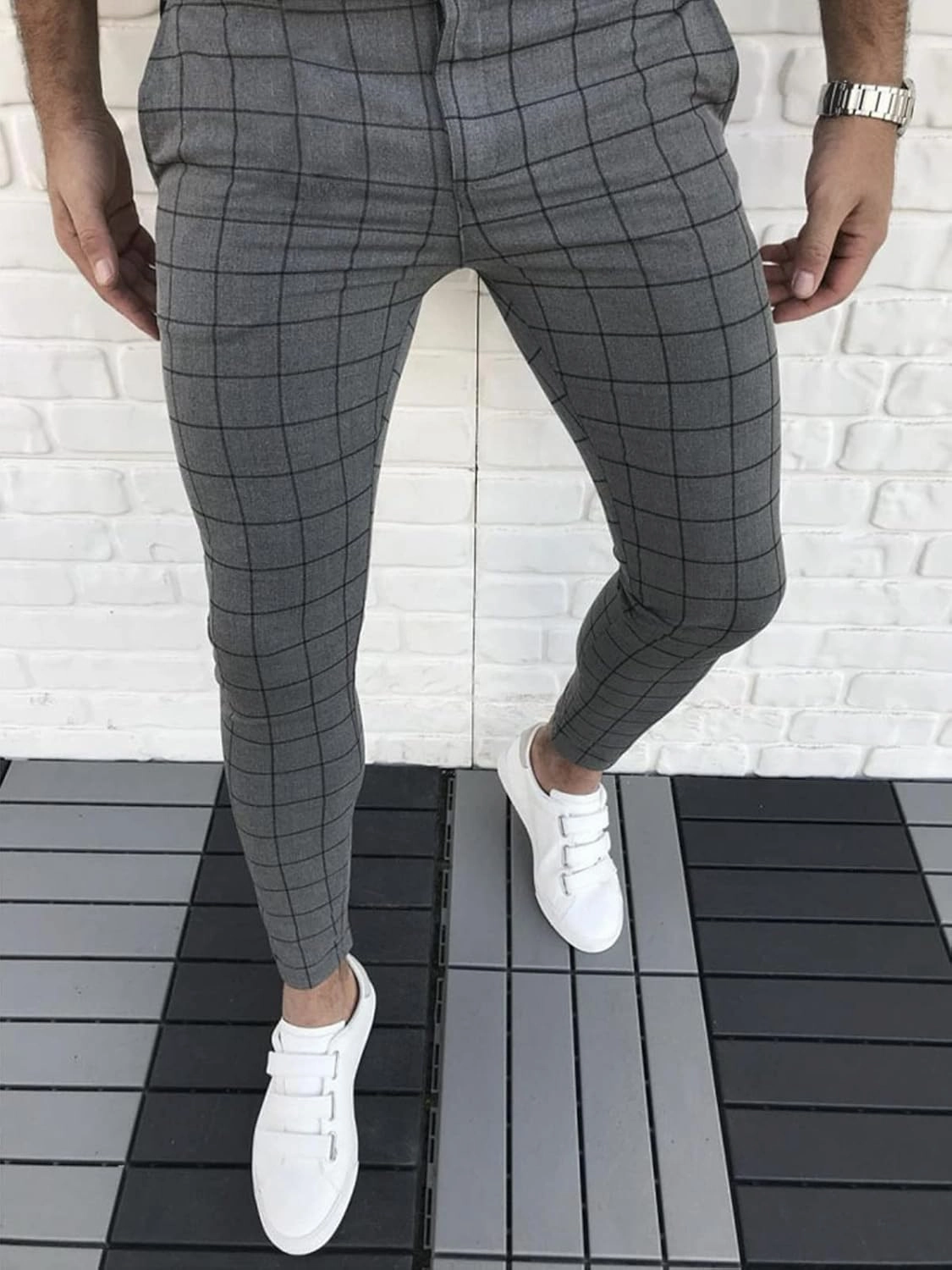 Men's Dress Pants Plaid Skinny Slim Fit Dress Pants Stretch Regular Fit Business Casual Fashion Golf Pencil Chinos Pants