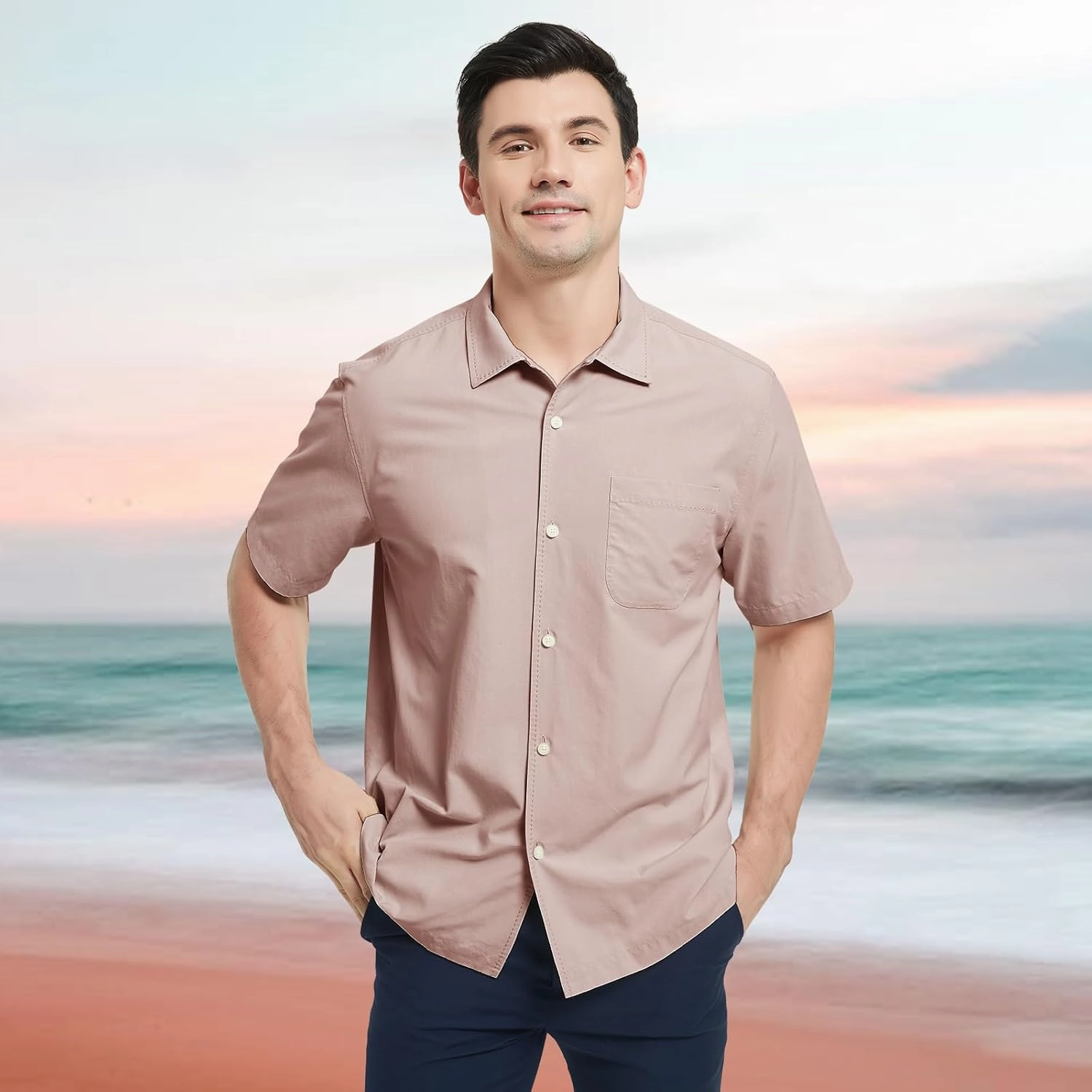 Men's Silk Hawaiian Short Sleeve Button Down Shirt Casual Tropical Holiday Beach Shirts