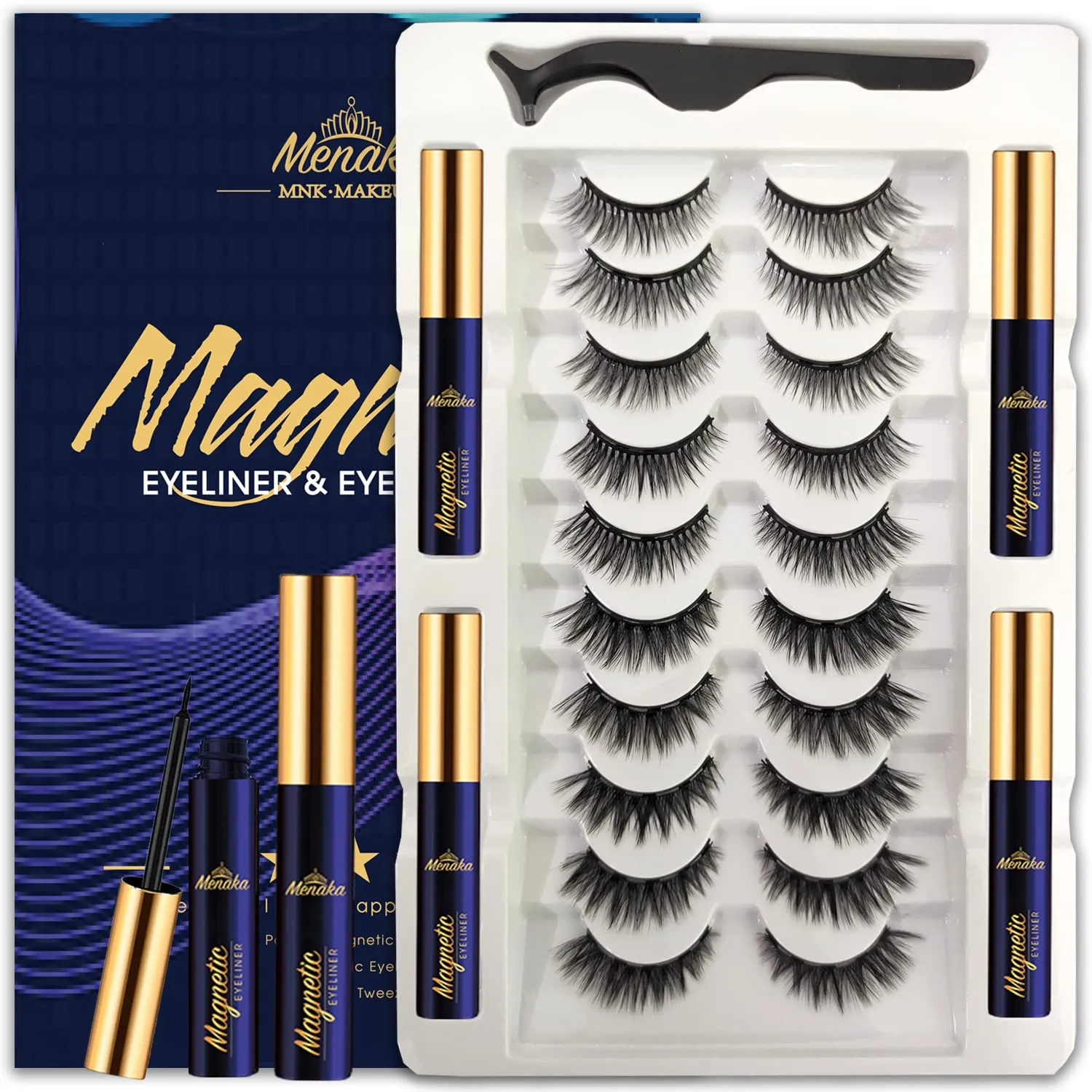 Menaka Magnetic Eyelashes Magnetic Lashes with Eyeliner,Magnetic Lashes Natural Looking,10 Pairs Reusable Magnetic Eyelashes kit,False Eyelashes,Cruel