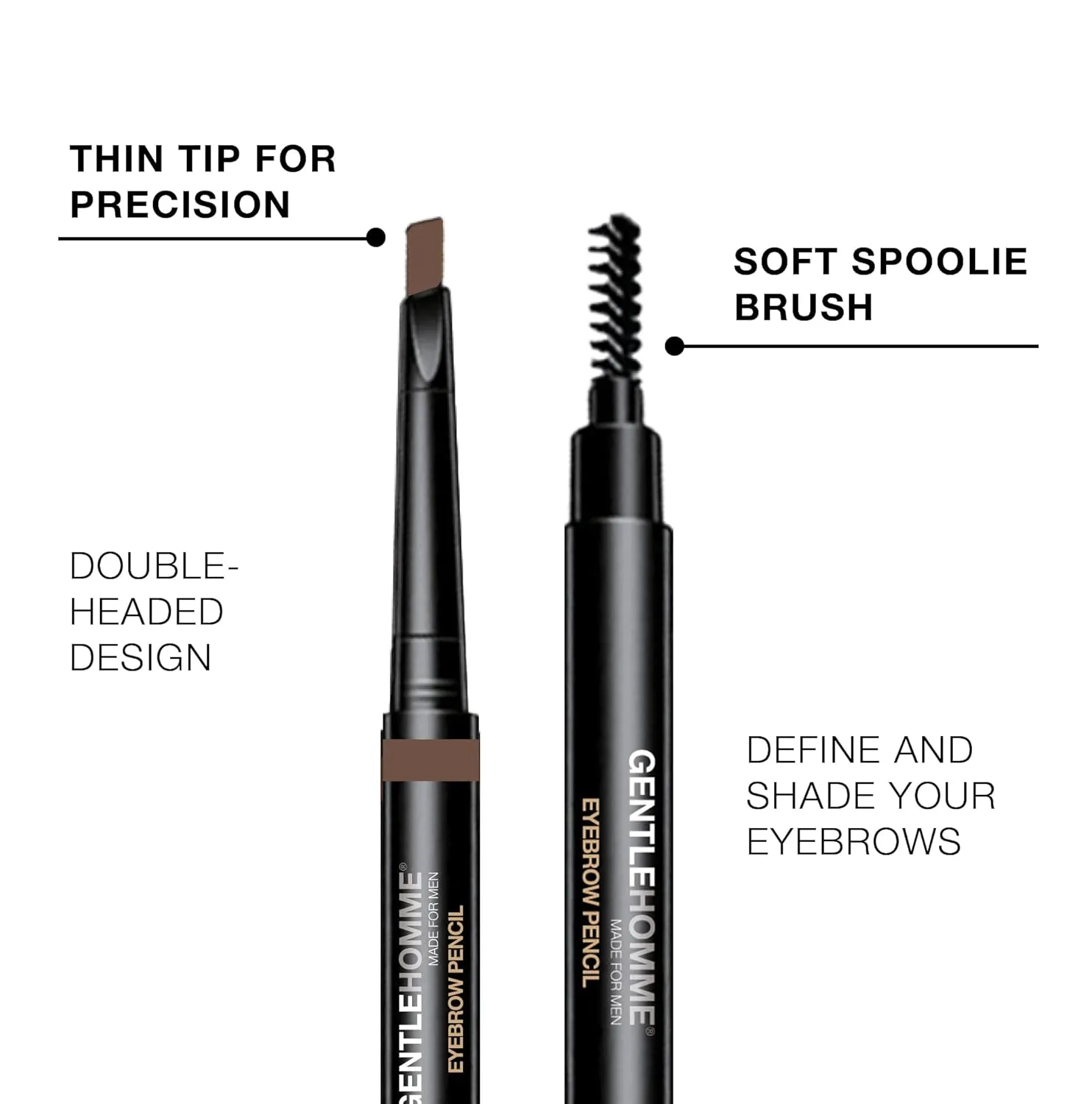 Men's Brow Pencil - 2-in-1 Brow Brush & Lead Pencil - Shape, Define & Fill In Eyebrows - Ultra-Thin - Long-Lasting Color - Vegan - Light Brown