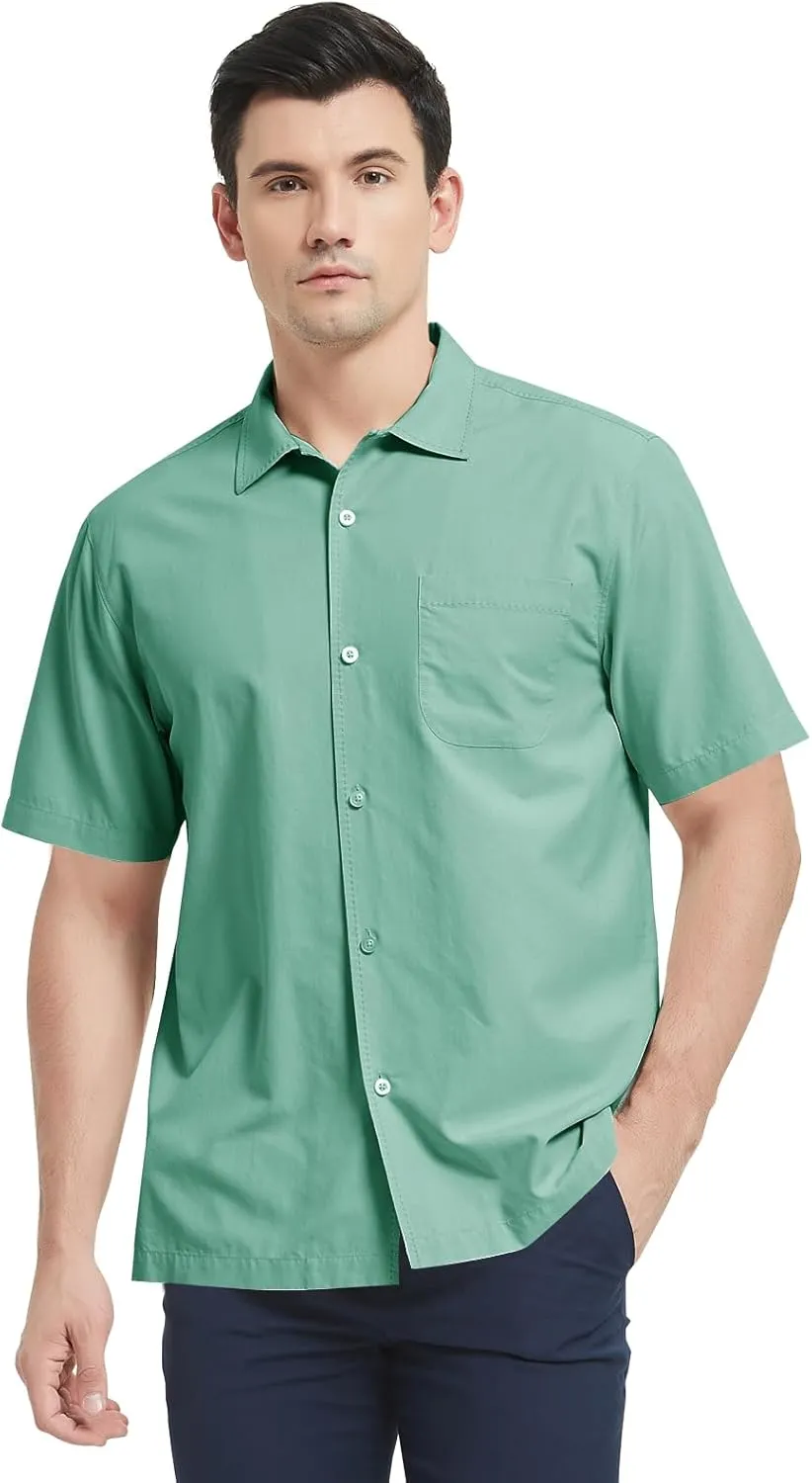 Men's Silk Hawaiian Short Sleeve Button Down Shirt Casual Tropical Holiday Beach Shirts