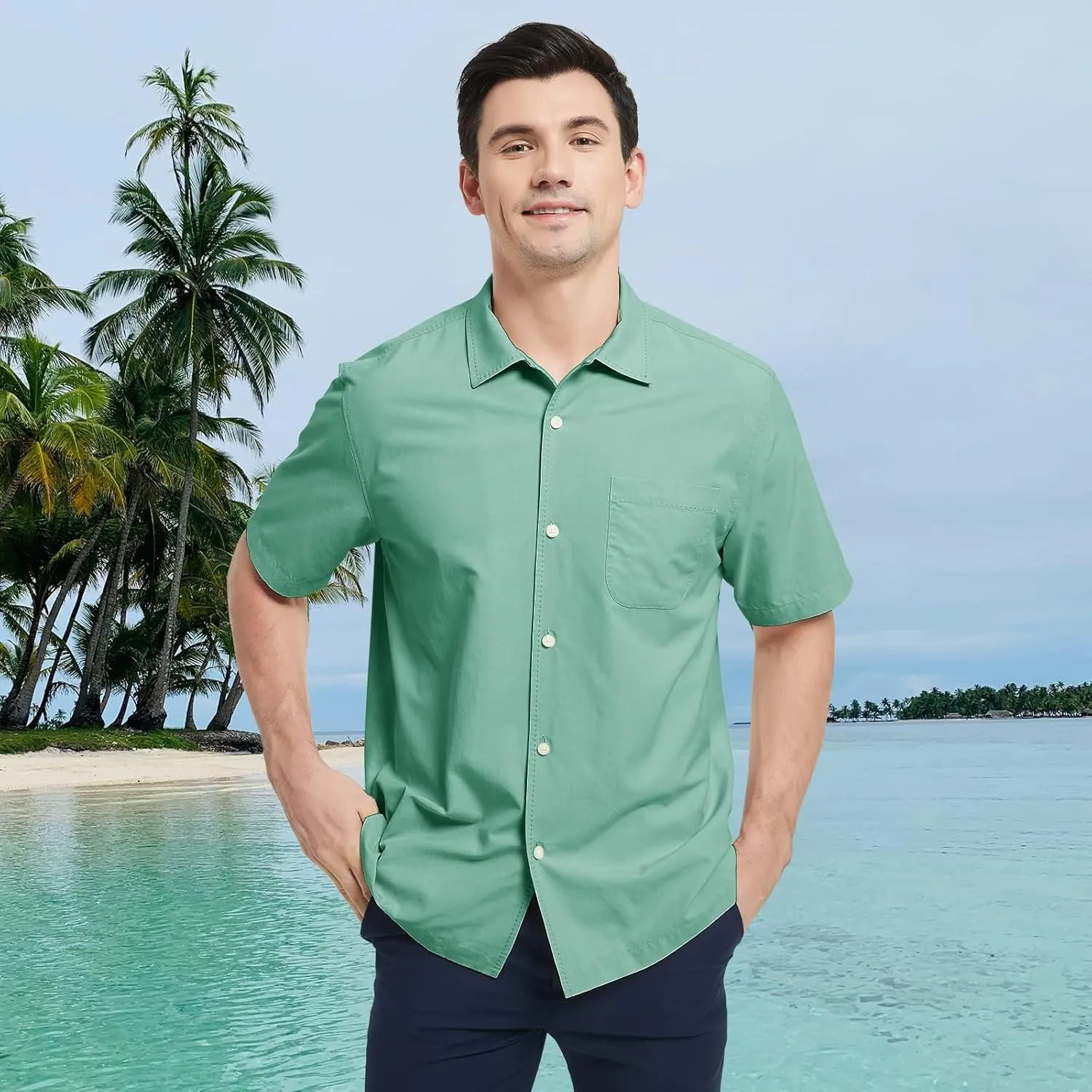 Men's Silk Hawaiian Short Sleeve Button Down Shirt Casual Tropical Holiday Beach Shirts