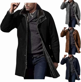 Mens Western Cowboy Jacket Long Trench Coats Zip Up Stand Collar Jacket Winter Vintage Cowboy Peacoat Retro Tops