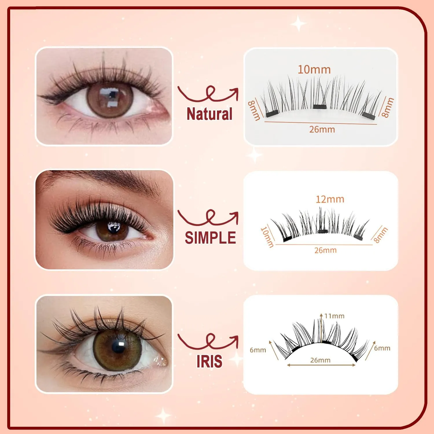 Meylora Magnetic Lashes,Meylora Magnetic Eyelashes with Applicator Reusable Magnet Eyelashes without Eyeliner Natural Look No Glue or Liner Needed(Natural Simple Iris)