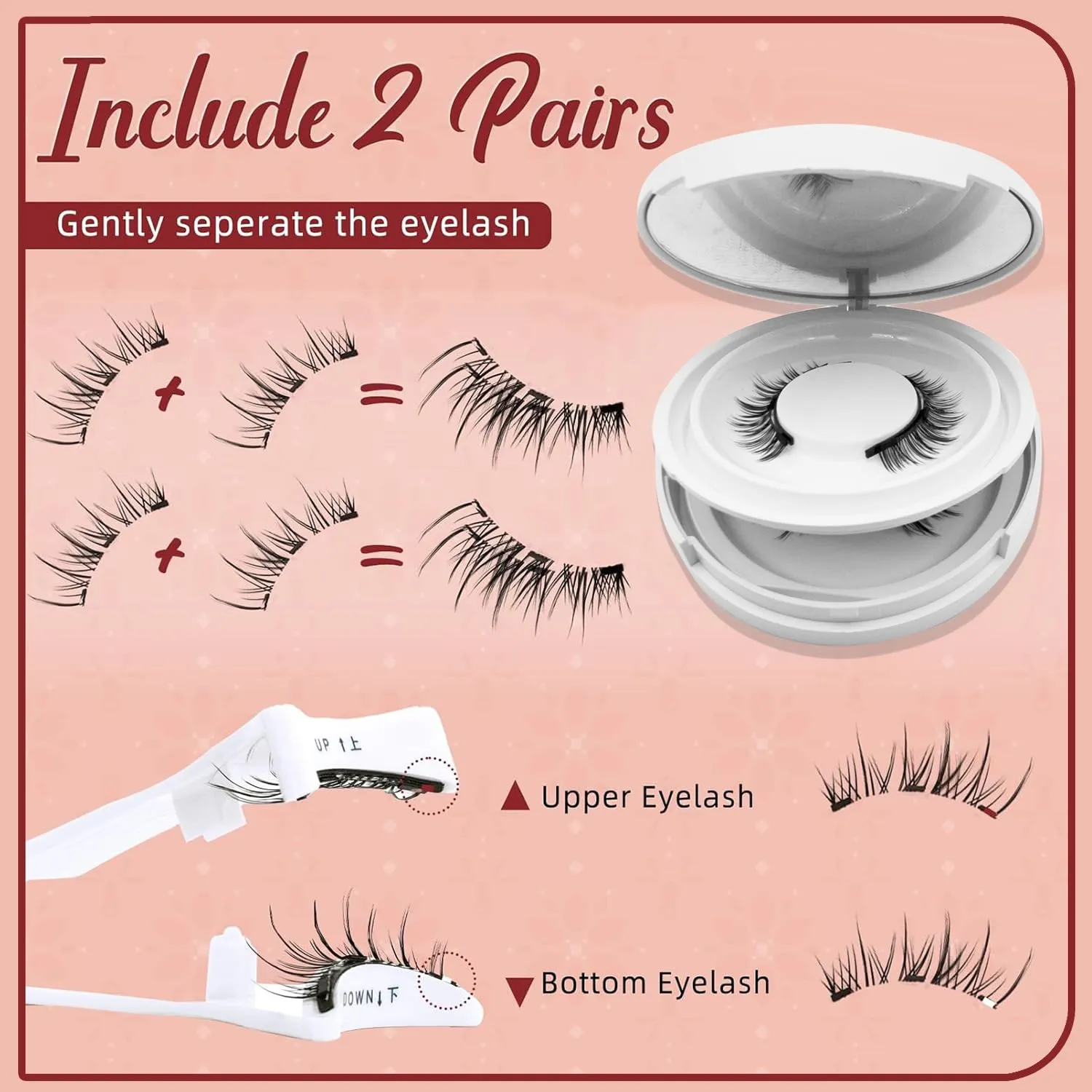 Meylora Magnetic Lashes,Meylora Magnetic Eyelashes with Applicator Reusable Magnet Eyelashes without Eyeliner Natural Look No Glue or Liner Needed(Natural Simple Iris)