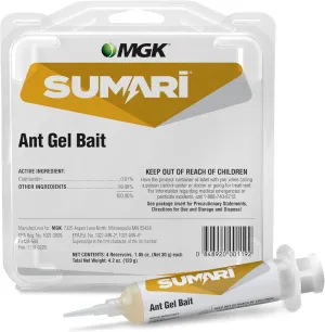 MGK Sumari® Ant Gel Bait | Kills Listed Species of Ants, Colony & Queen | Kills within 24 Hours | Indoors or Outdoor Uses | 4 x 30 Gram Tubes | Includes Plunger & Tips for Easy Application
