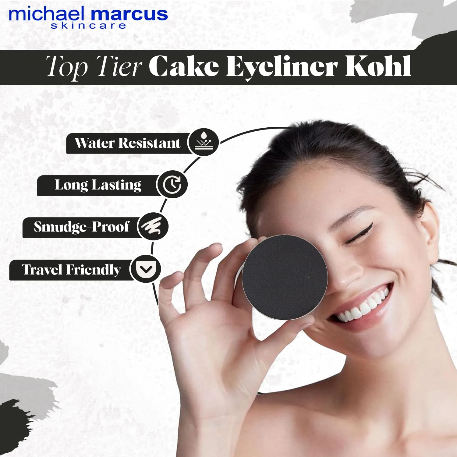 michael marcus Makeup Cake Eye Liner (Kohl) - Water Activated Dry Pressed, Long-Lasting, Vibrant Color & Smudge Resistant Eyeliner - Cruelty & Paraben Free - For Beginner & Pro Makeup Artist