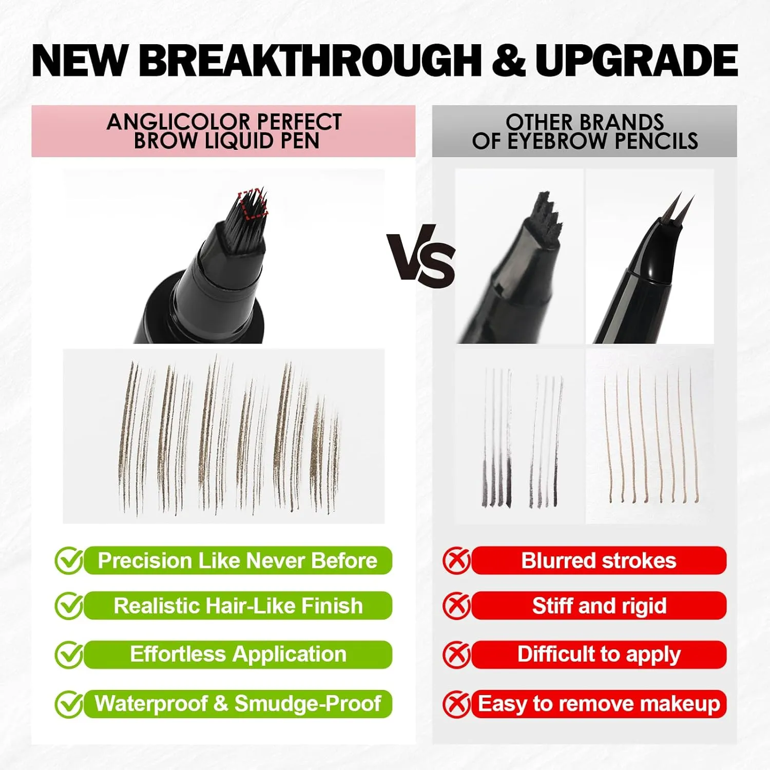 Microblading Eyebrow Pen, Liquid Eyebrow Pencil Kit, Square Angled Eyebrow Brush Natural Hair-Like Brow, Long-Lasting, Waterproof Eyebrow Pencils for Women and Girls Makeup (01 Light Brown)