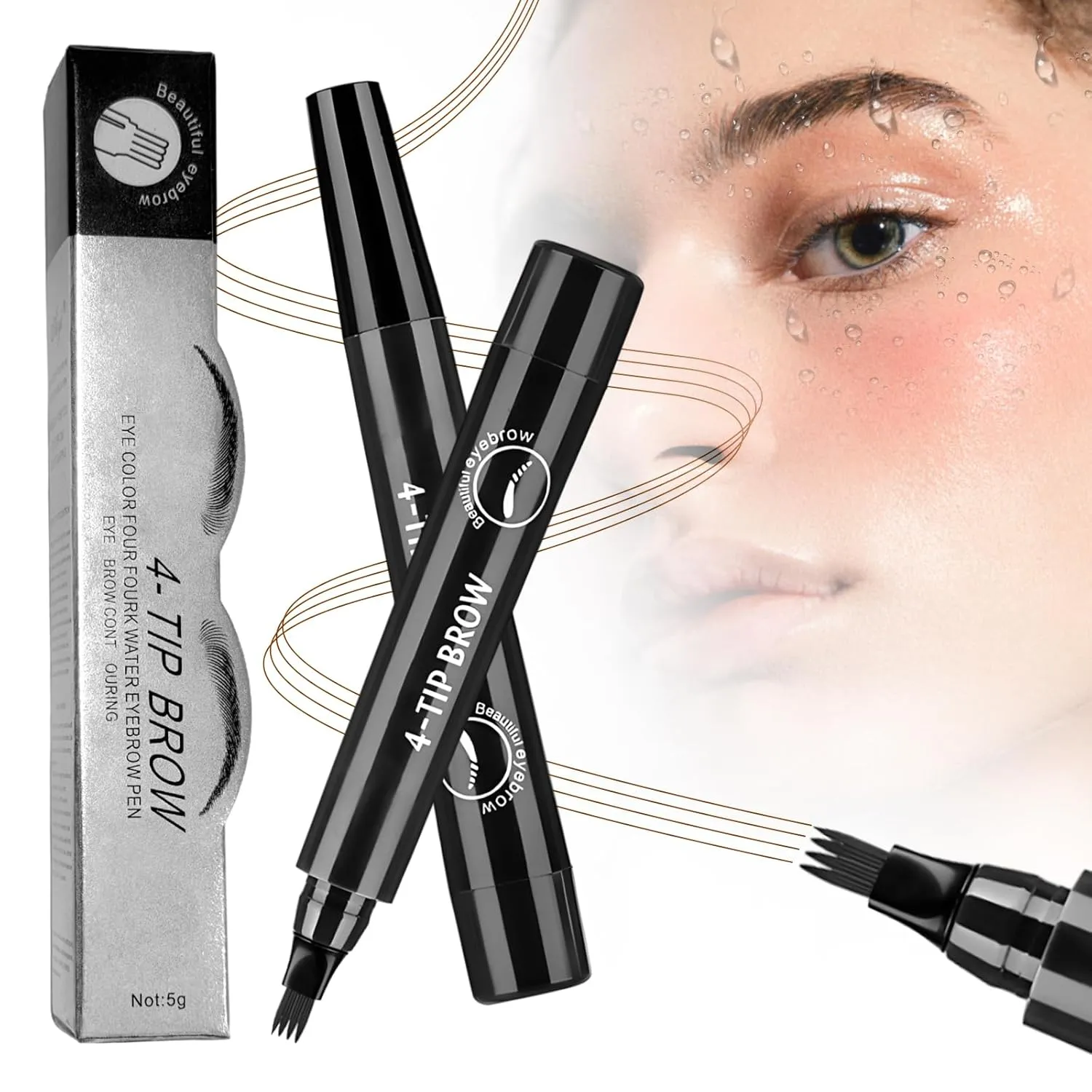 Microblading Eyebrow Pencil, 2025 New 3D Waterproof 4 Tip Magic Eyebrow Pencil, Natural Gap Filling Eyebrow Makeup Contouring Pen Long-Lasting Fine Stroke Eye Brow Pen (Black)