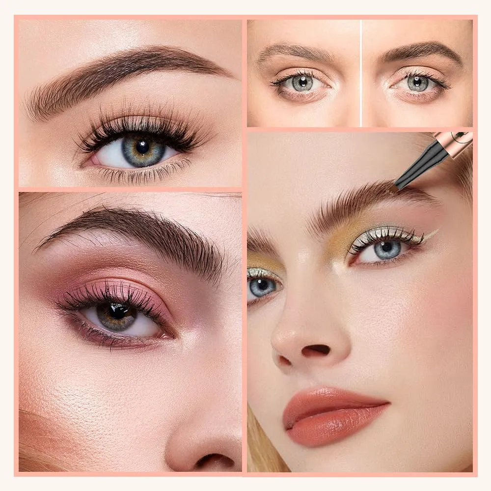 Microblading Eyebrow Pencil, 2025 Upgraded Waterproof Eyebrow Pen with Micro-Fork Tip Applicator, Natural Fine Stroke Hair Like Eye Brow Pencils for Women (Light Brown)