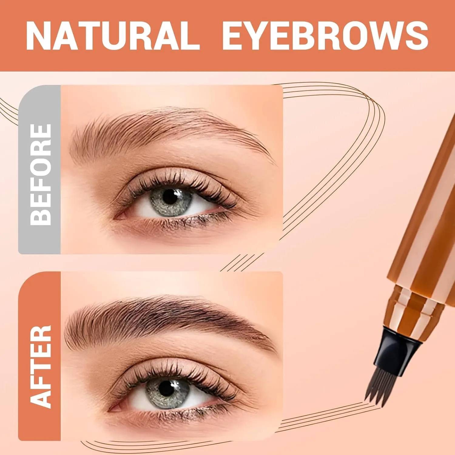 Microblading Eyebrow Pencil, 2025 Upgraded Waterproof Eyebrow Pen with Micro-Fork Tip Applicator, Natural Fine Stroke Hair Like Eye Brow Pencils for Women (Light Brown)