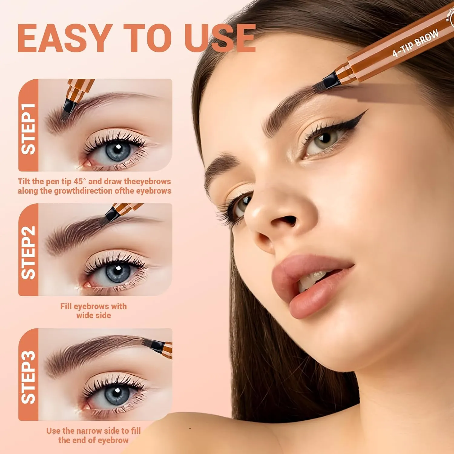 Microblading Eyebrow Pencil, 2025 Upgraded Waterproof Eyebrow Pen with Micro-Fork Tip Applicator, Natural Fine Stroke Hair Like Eye Brow Pencils for Women (Light Brown)