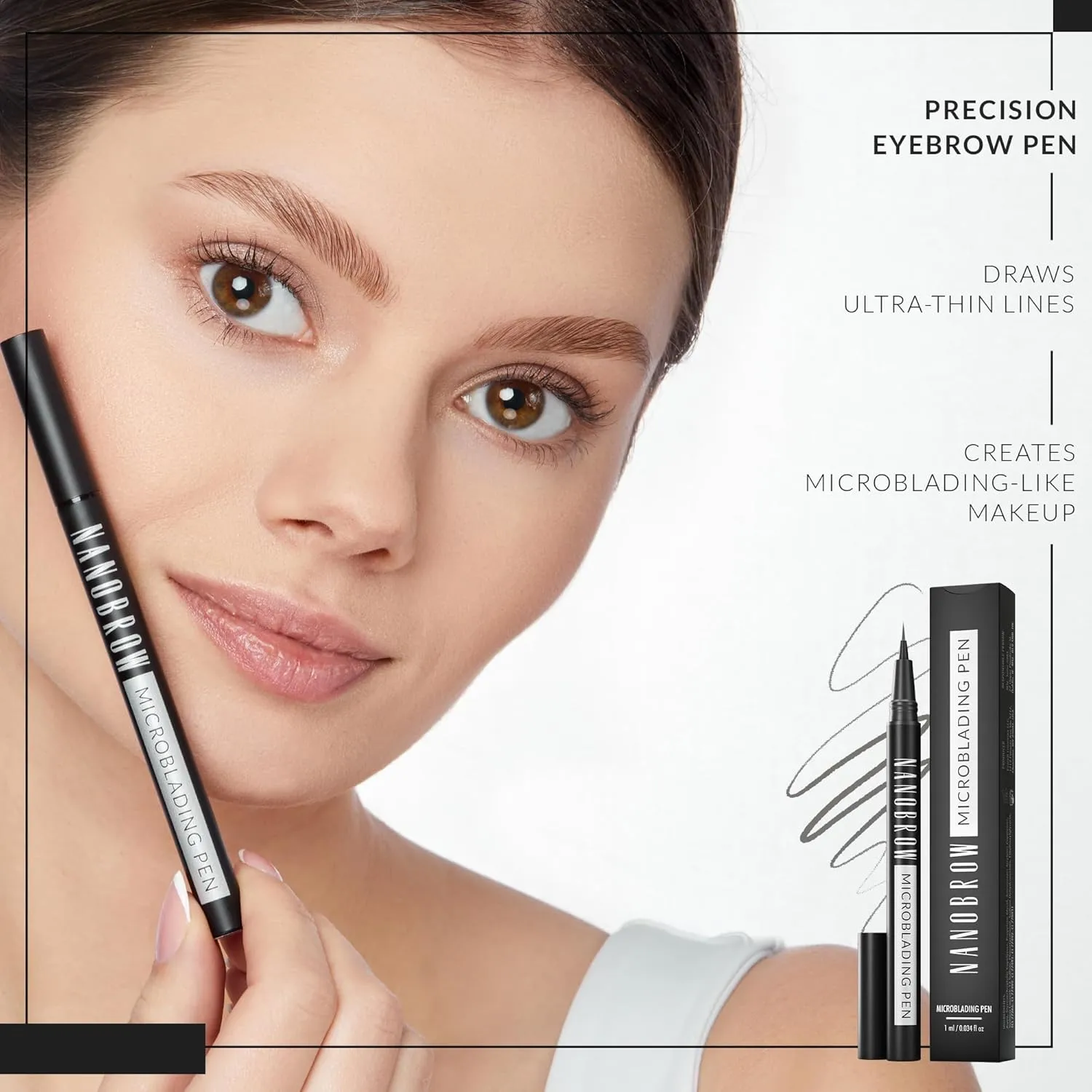 Microblading Pen Dark Brown - Enhancing, Thickening, Eyebrow Filling. Brow pen with ultra-thin tip