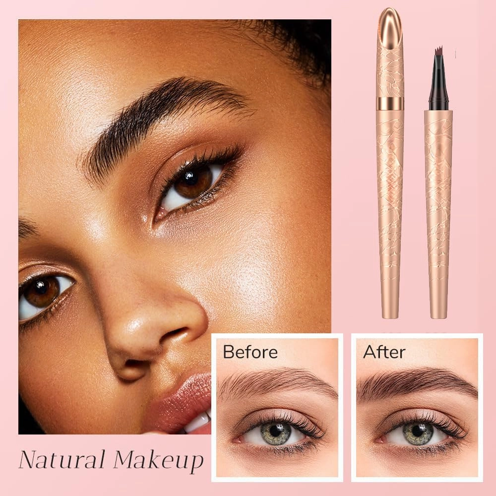 Microblading Eyebrow Pen, 2024 New Waterproof Microblading Eyebrow Pencil with 4 Tip Eye Brow Pen, Natural Eyebrow Makeup Fine Stroke Magic Eyebrow Pencil Stay on All Day (Gray)