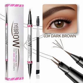 Microblading Eyebrow Pen 3D Waterproof 2-in-1 Dual-Ended Curved Eyebrow Pen and Eyeliner Lasting all day with Micro Fork Tip and Precise Brush Tip Create Natural Hair Like Brows (03)