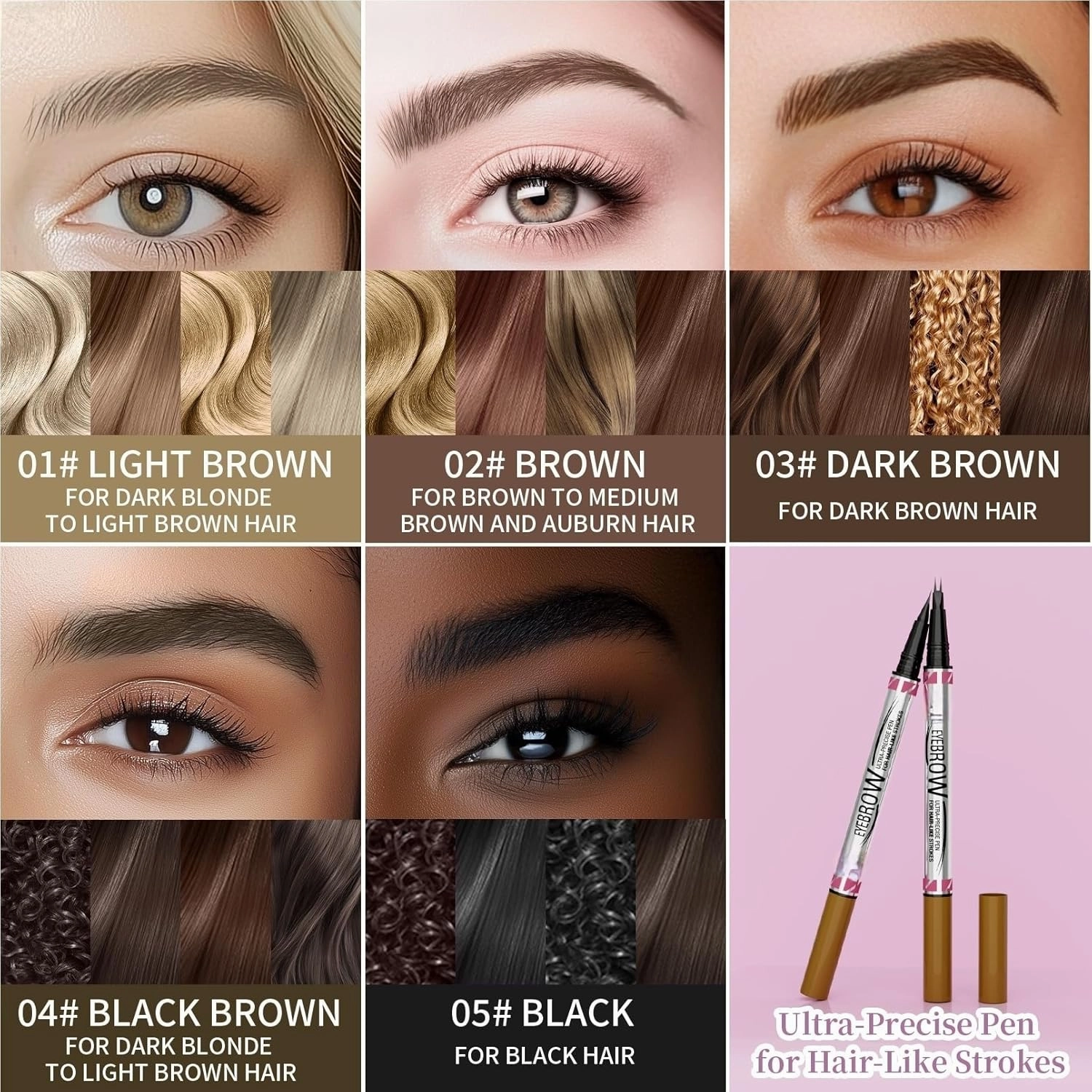 Microblading Eyebrow Pen 3D Waterproof 2-in-1 Dual-Ended Curved Eyebrow Pen and Eyeliner Lasting all day with Micro Fork Tip and Precise Brush Tip Create Natural Hair Like Brows (03)