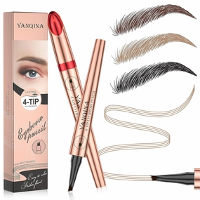 Microblading Eyebrow Pen - 3D Eyebrow Pencil Magical 4-Fork-Tip Eye Brow Pencils for Women, Precise Brush-Tip Pen Makeup, 24 Hours Water-proof & Smudge-proof Natural Fine Stroke (Dark Brown)