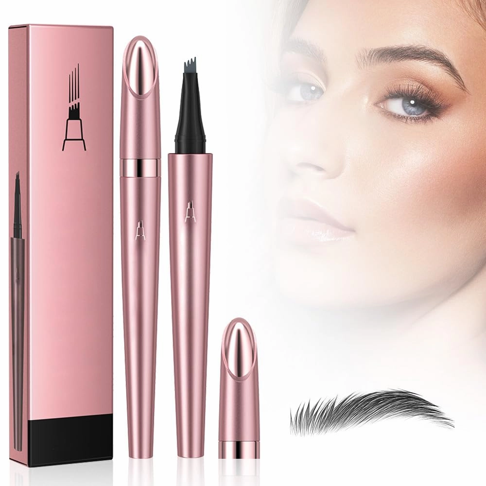 Microblading Eyebrow Pen Waterproof, 2025 New Microblading Eyebrow Pencil, 4-Tip Precise Eye Brow Pencils, Natural Eyebrow Makeup Fine Stroke Eyebrow Pencil Last All-Day (Gray)