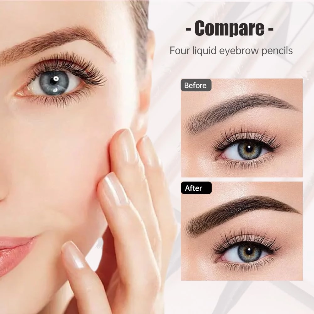 Microblading Eyebrow Pen Waterproof, 2025 New Microblading Eyebrow Pencil, 4-Tip Precise Eye Brow Pencils, Natural Eyebrow Makeup Fine Stroke Eyebrow Pencil Last All-Day (Gray)