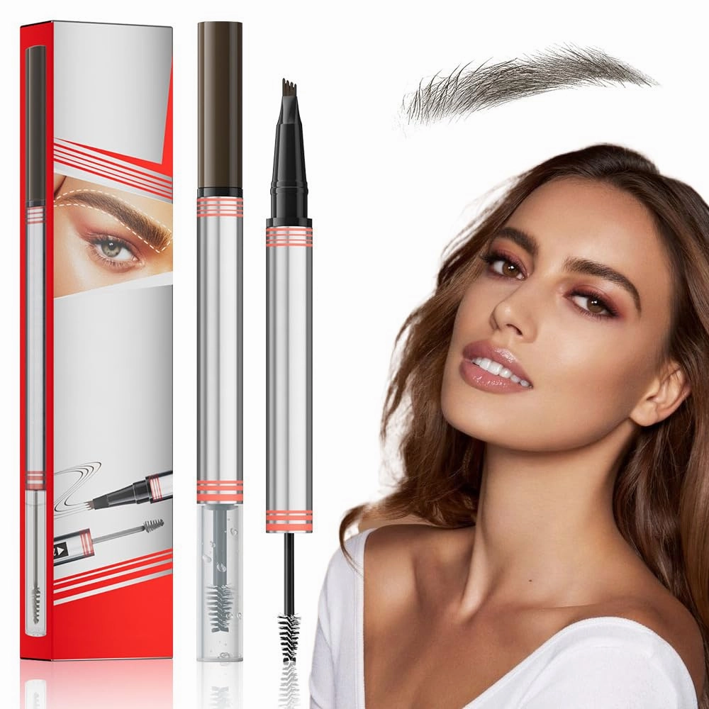 Microblading Eyebrow Pencil, 2025 New 2-in-1 Dual-Ended Brow Pen and Sealing Brow Gel, Waterproof 4 Tip Microblading Eyebrow Pen, Magic Eyebrow Pencils for Women (Dark Brown)