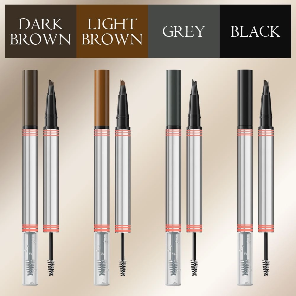 Microblading Eyebrow Pencil, 2025 New 2-in-1 Dual-Ended Brow Pen and Sealing Brow Gel, Waterproof 4 Tip Microblading Eyebrow Pen, Magic Eyebrow Pencils for Women (Dark Brown)