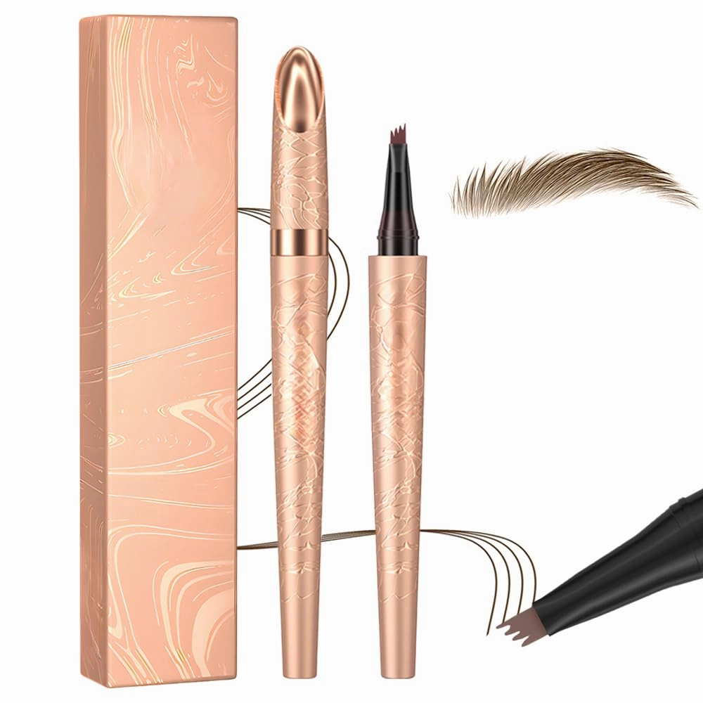 Microblading Eyebrow Pencil, 2025 New 3D Waterproof 4 Tip Microblading Eyebrow Pen, Natural Gap Filling Eyebrow Makeup Long-Lasting Fine Stroke Eye Brow Pen for Women (Light Brown)