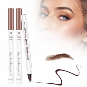 Microblading Eyebrow Pencil, 4 Fork Tip Magic Eyebrow Tattoo Pencil, Waterproof Brow Pencil with Micro-Fork Tip, Precise Color and Perfectly Defined Natural Hair Stroke Lines (B-light brown-2pcs)