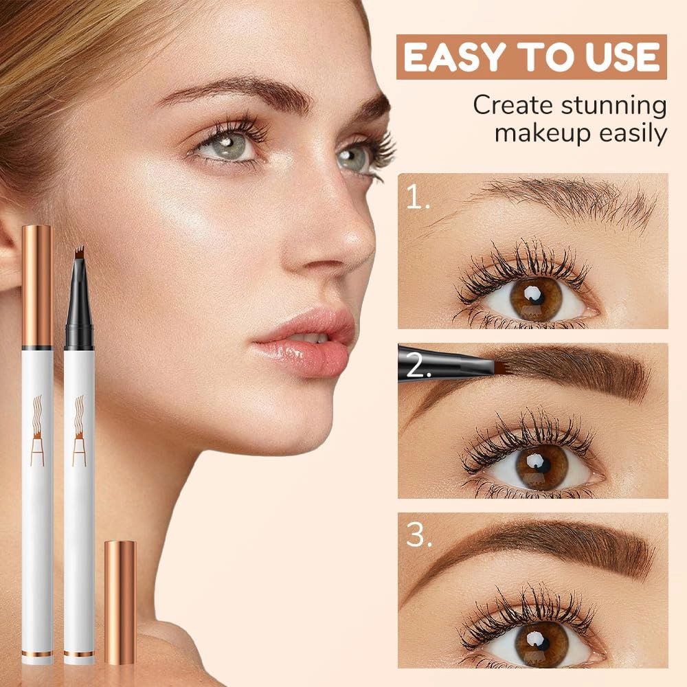 Microblading Eyebrow Pencils, 4 Tip Eye Brow Pen Magic Eyebrows Tattoo Pencil, 3D Microblading Eyebrow Pencil Eye Brow Pencils Contouring Pen for Women (Black)