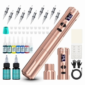Microblading Supplies Wireless RCA Machine Pen with 2 Batteries Digital OLED Display 10W Coreless Motorfor Miroblading Shading Lining Eyeliner Lips(Rose Gold)