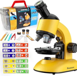 Microscope Kit for Kids - LED 40X-1200X Magnification Science Toy, Slides With Specimens, STEM Kit for Students