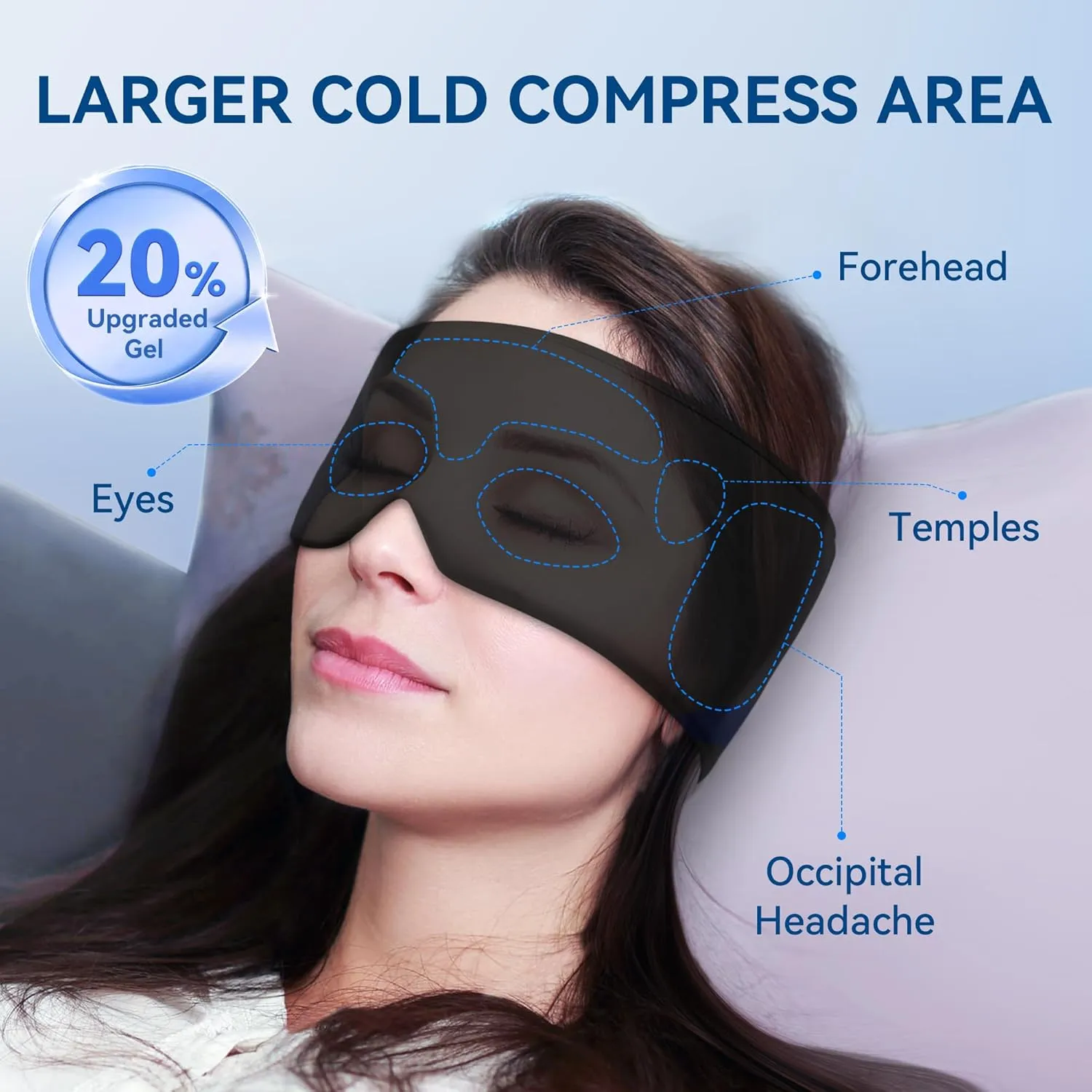 Migraines Relief Cooling Eye Mask: FSA/HSA Eligible - Cold Compress Ice Pack for Puffy Eyes Headache Stye Sinus Therapy - Large Soft Thick Gel Long Lasting Comfort Reusable Flex(Black Pink)
