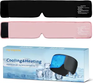 Migraines Relief Cooling Eye Mask: FSA/HSA Eligible - Cold Compress Ice Pack for Puffy Eyes Headache Stye Sinus Therapy - Large Soft Thick Gel Long Lasting Comfort Reusable Flex(Black Pink)