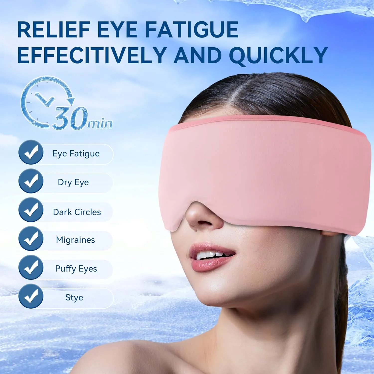 Migraines Relief Cooling Eye Mask: FSA/HSA Eligible - Cold Compress Ice Pack for Puffy Eyes Headache Stye Sinus Therapy - Large Soft Thick Gel Long Lasting Comfort Reusable Flex(Black Pink)