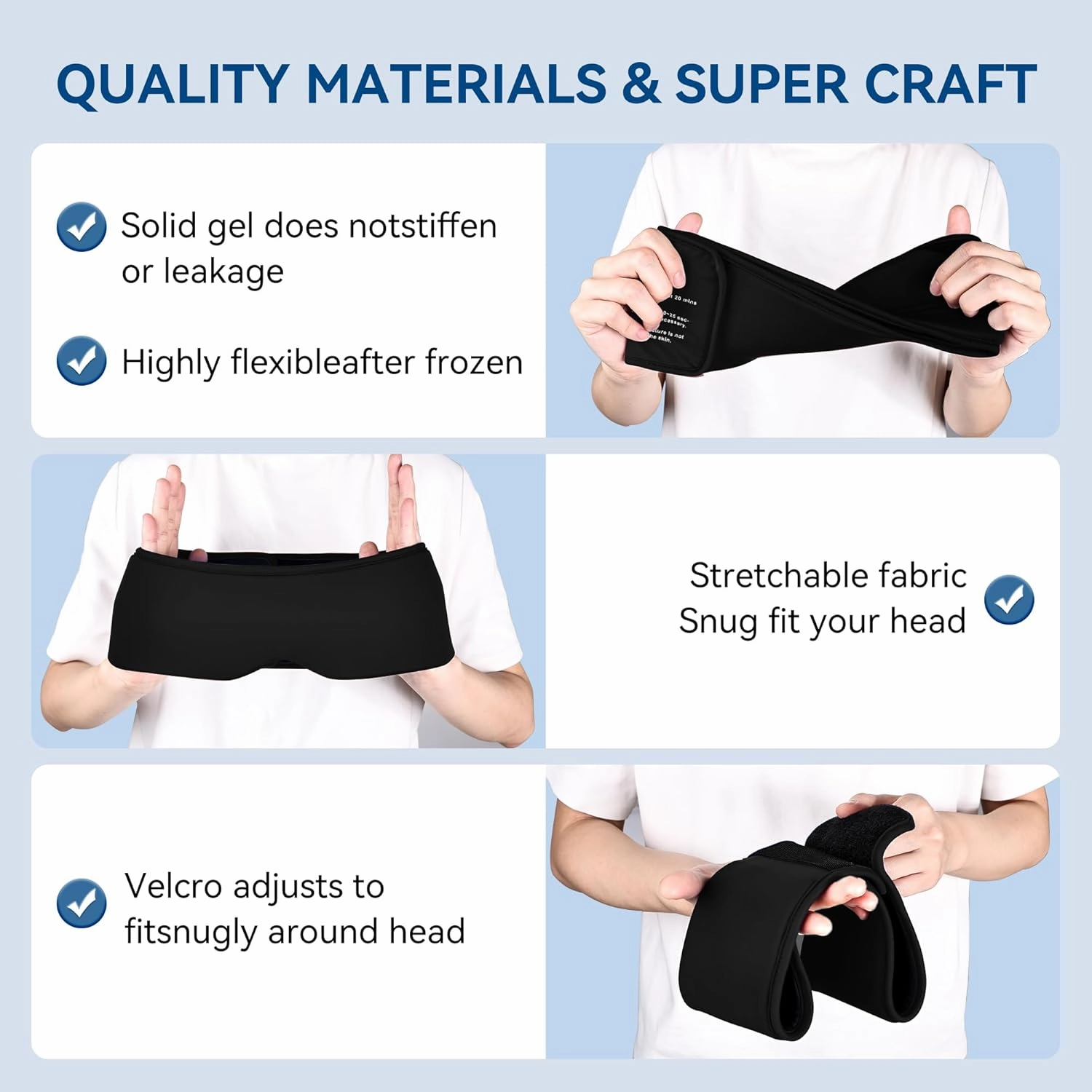 Migraines Relief Cooling Eye Mask: FSA/HSA Eligible - Cold Compress Ice Pack for Puffy Eyes Headache Stye Sinus Therapy - Large Soft Thick Gel Long Lasting Comfort Reusable Flex Black