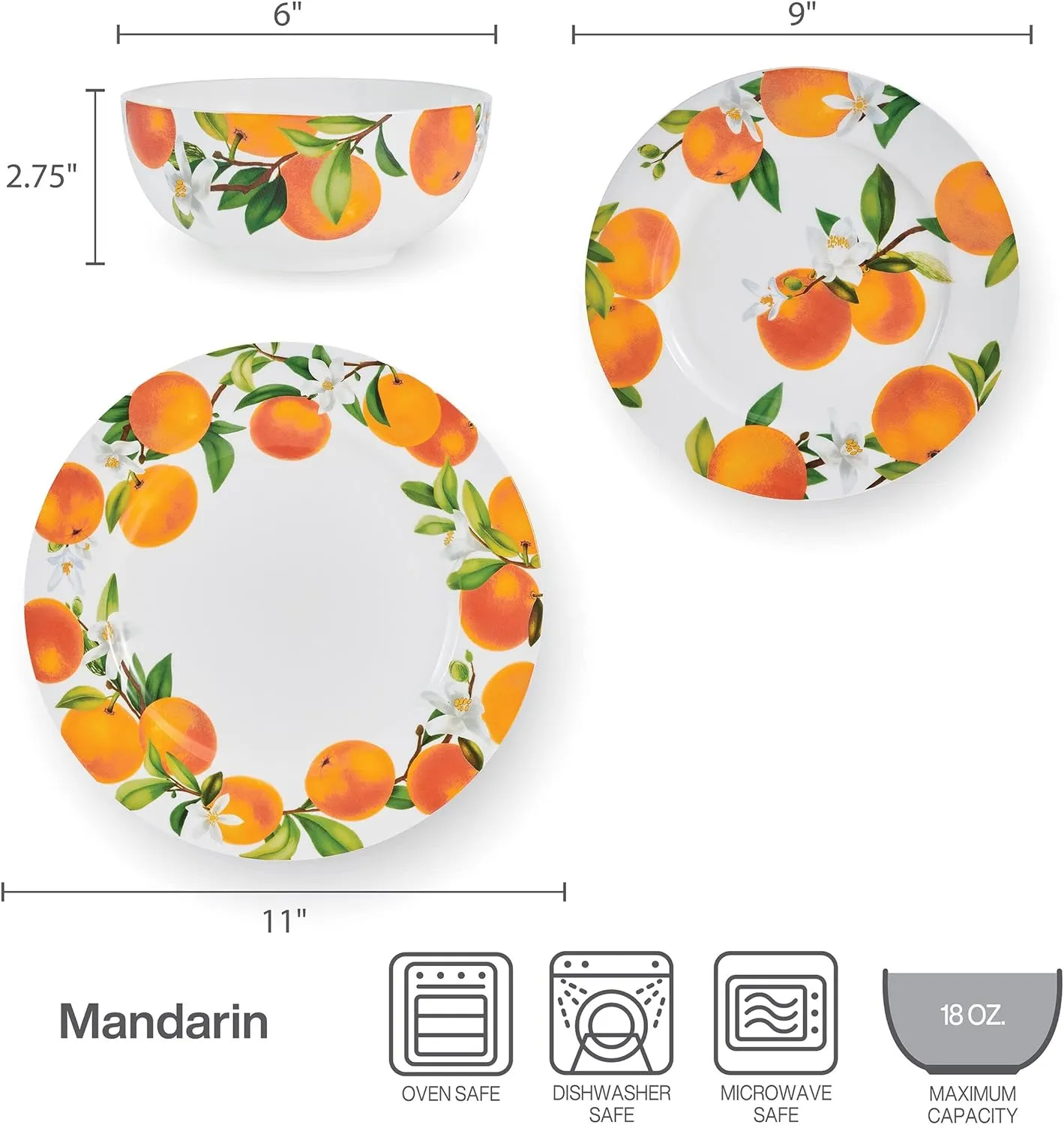 Mikasa Mandarin Bone China Lightweight Chip Resistant 12 Piece Dinnerware Set, Service for 4