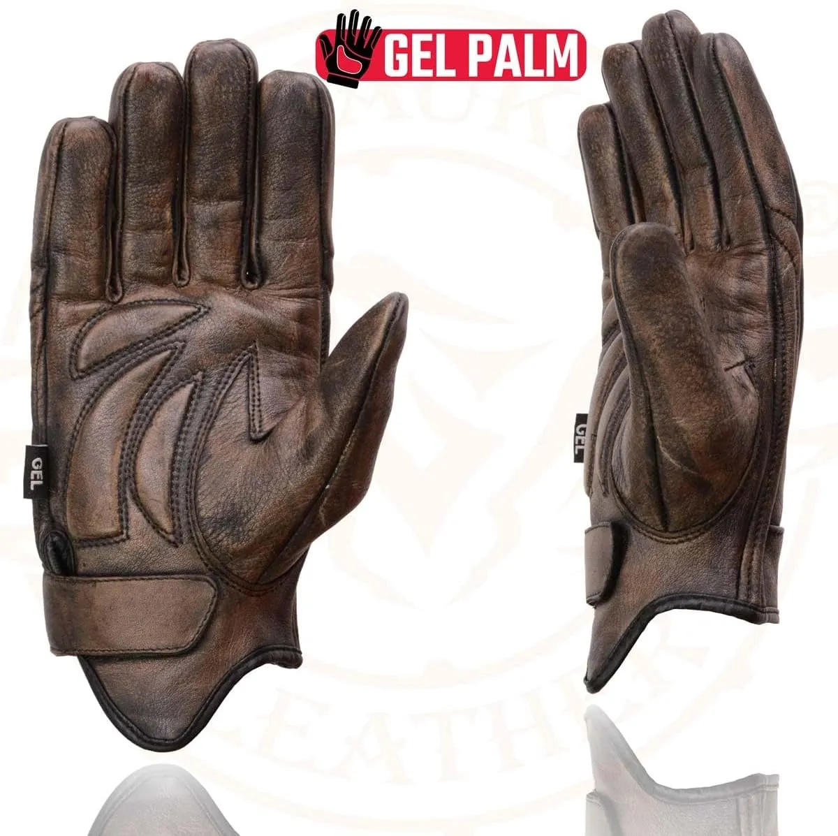 Milwaukee Leather MG7512 Men's Brown Leather Gel Padded Palm Short Wrist Motorcycle Hand Gloves W/ ‘Full Panel Cover’ - Medium