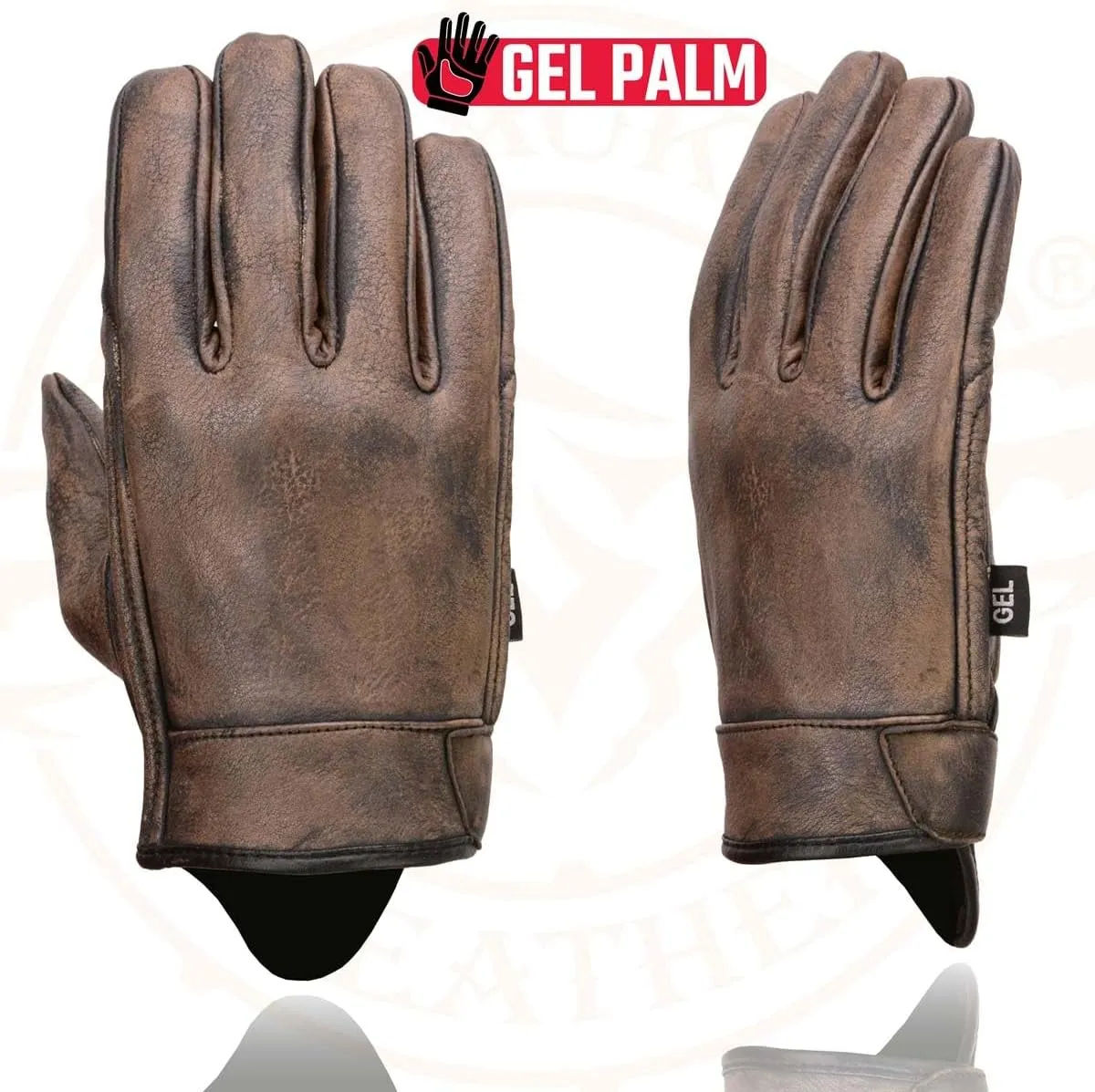 Milwaukee Leather MG7512 Men's Brown Leather Gel Padded Palm Short Wrist Motorcycle Hand Gloves W/ ‘Full Panel Cover’ - Medium