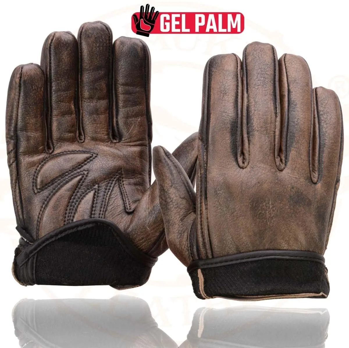 Milwaukee Leather MG7512 Men's Brown Leather Gel Padded Palm Short Wrist Motorcycle Hand Gloves W/ ‘Full Panel Cover’ - Medium