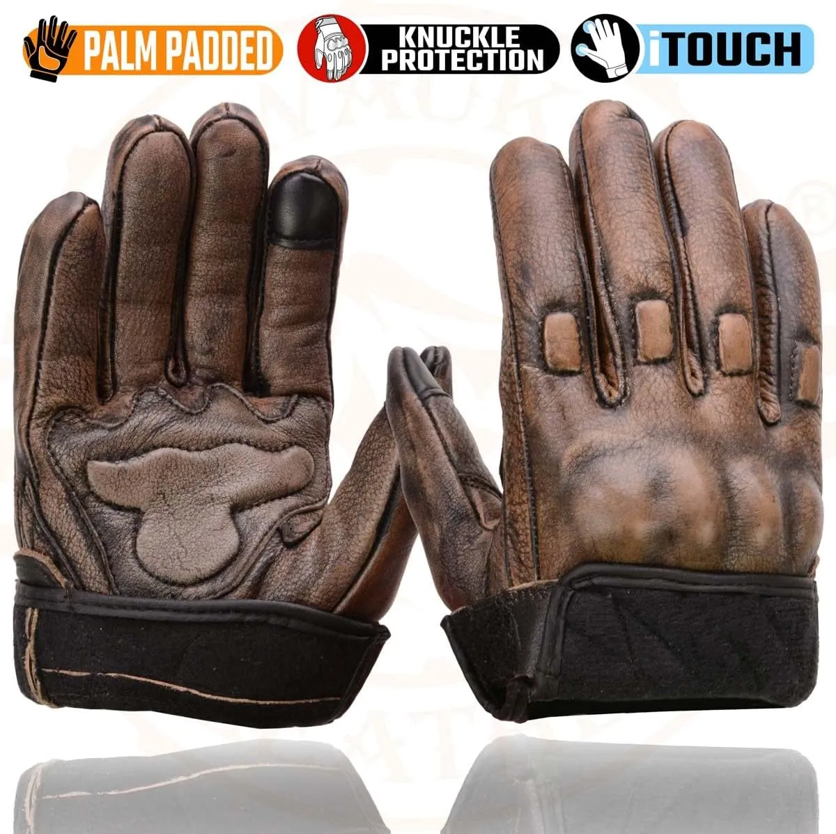 Milwaukee Leather MG7514 Men's Brown Leather with Gel Palm Motorcycle Gloves W/Protective Knuckle