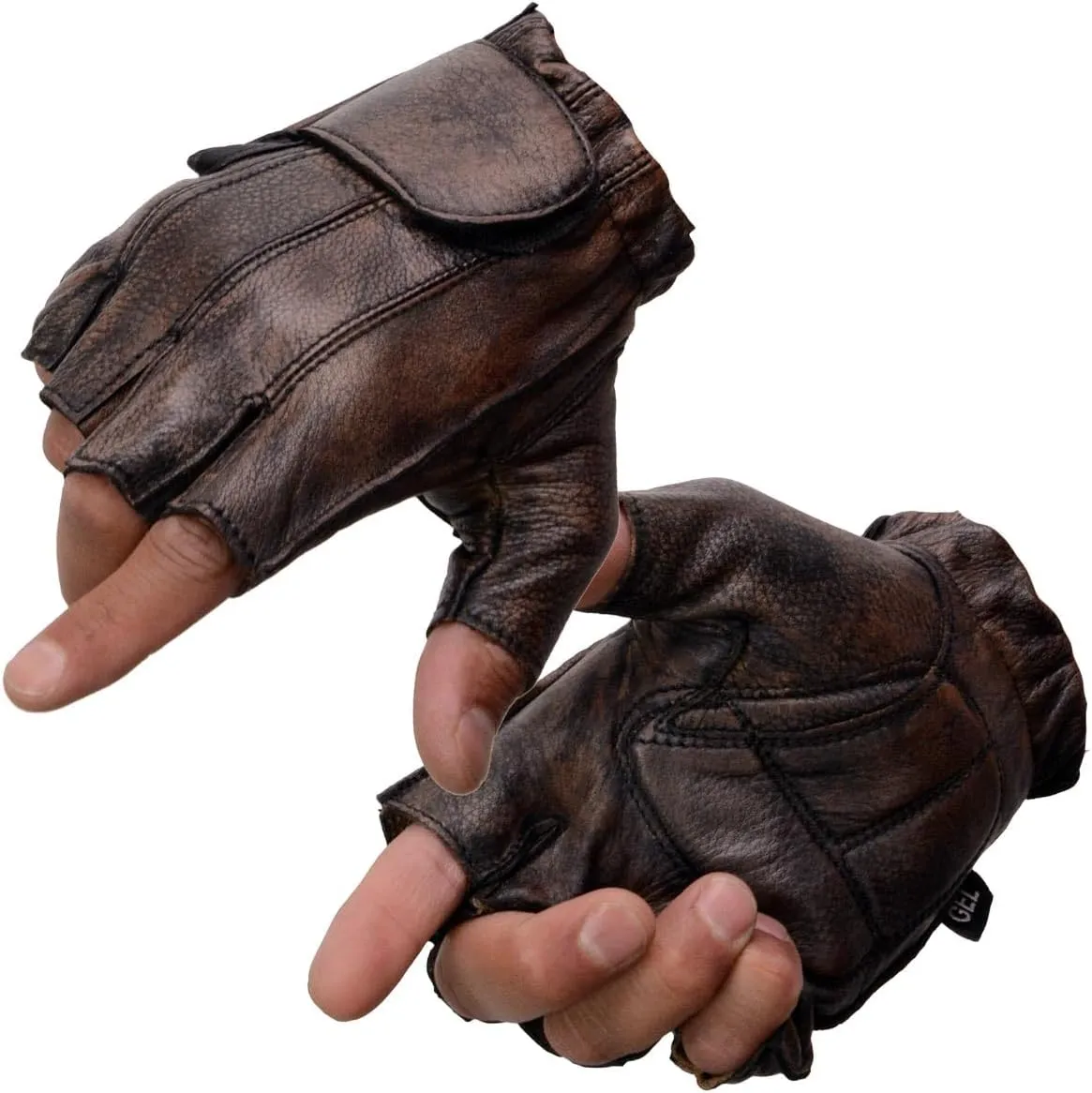 Milwaukee Leather MG7561 Men's Premium Brown Leather Gel Padded Palm Fingerless Motorcycle Hand Gloves