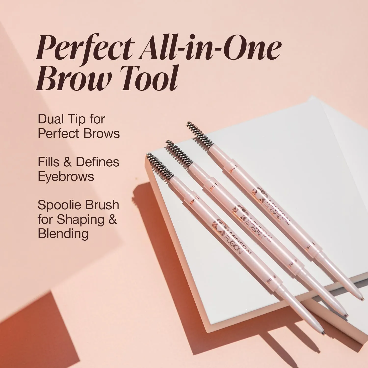 Mineral Fusion Retractable Brow Pencil, Shape & Define Eyebrow Pencil with Blending Spoolie Brush, Velvety Smooth & Natural Eye Makeup, Dark Brown, 0.003 oz