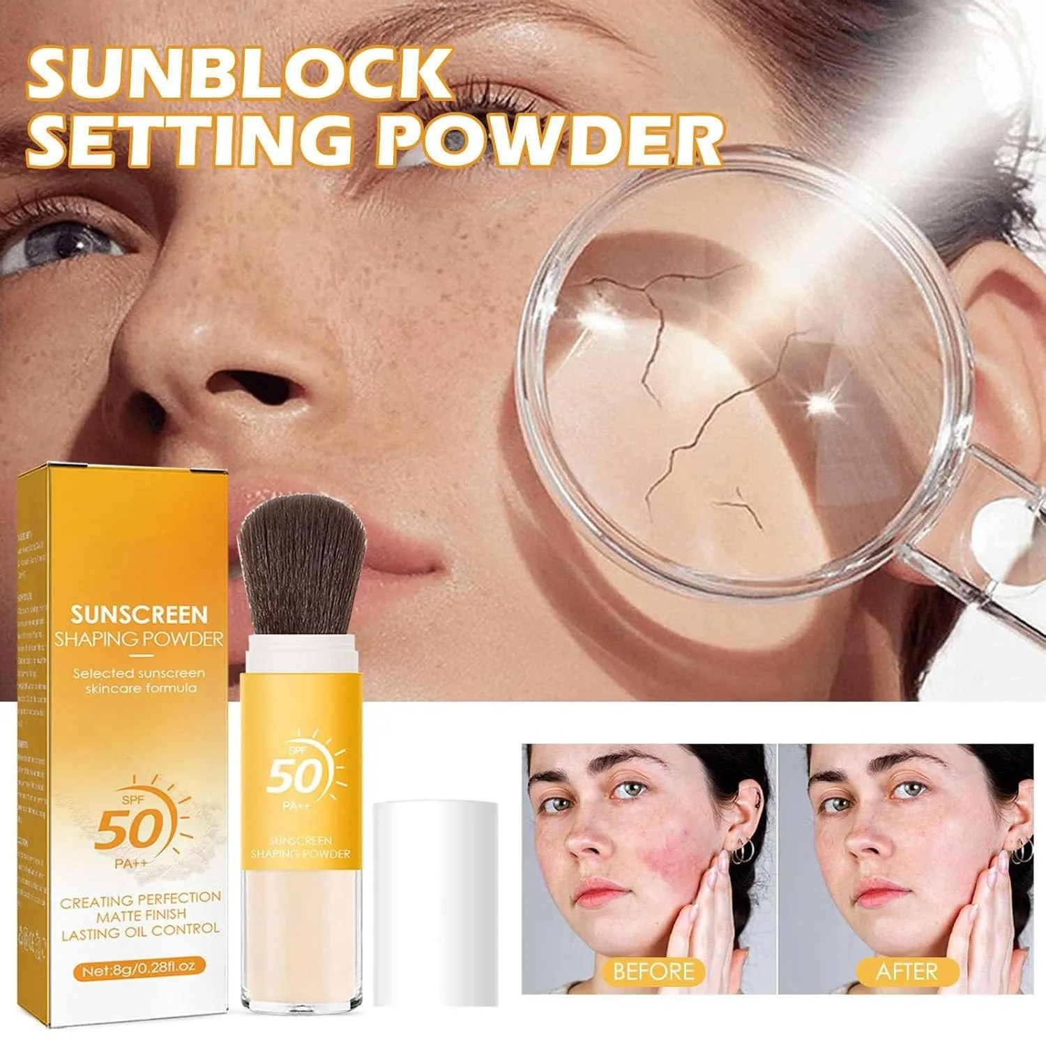 Mineral Powder Sunscreen, Mineral Powder Sunscreen for Face, SPF 50 , Matte Translucent Loose Setting Powder, Natural Oil Control Setting Powder, Lightweight Sunblock Powder for All Skin (3pc)