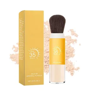 Mineral Sunscreen Setting Powder SPF 35 with Brush,Translucent Brush Sunscreen Powder,Long Lasting Lightweight Breathable,for Face, Scalp & Hair
