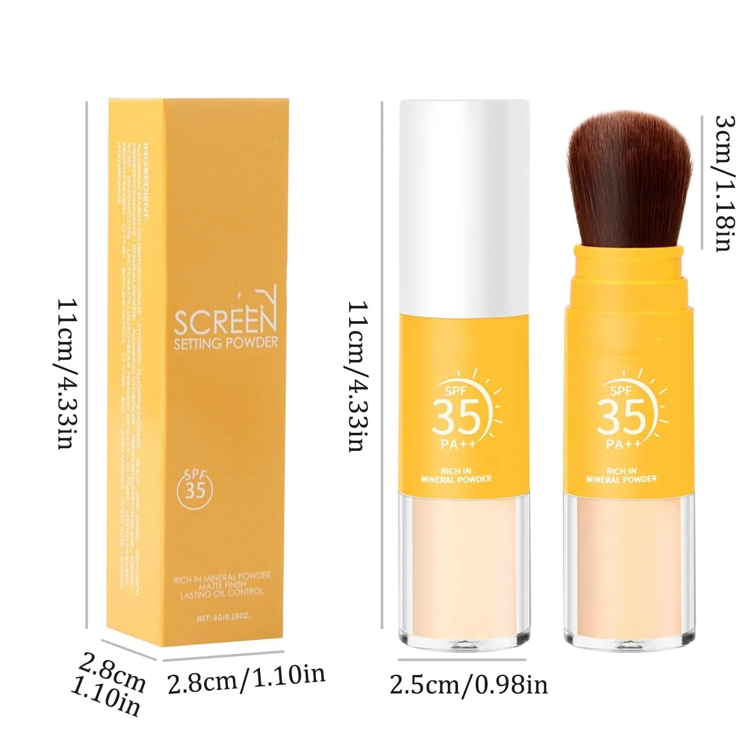 Mineral Sunscreen Setting Powder SPF 35 with Brush,Translucent Brush Sunscreen Powder,Long Lasting Lightweight Breathable,for Face, Scalp & Hair